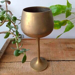 Vintage Brass (w/ Patina) Chalice Goblet, India, Wine, Simple Minimalist Style